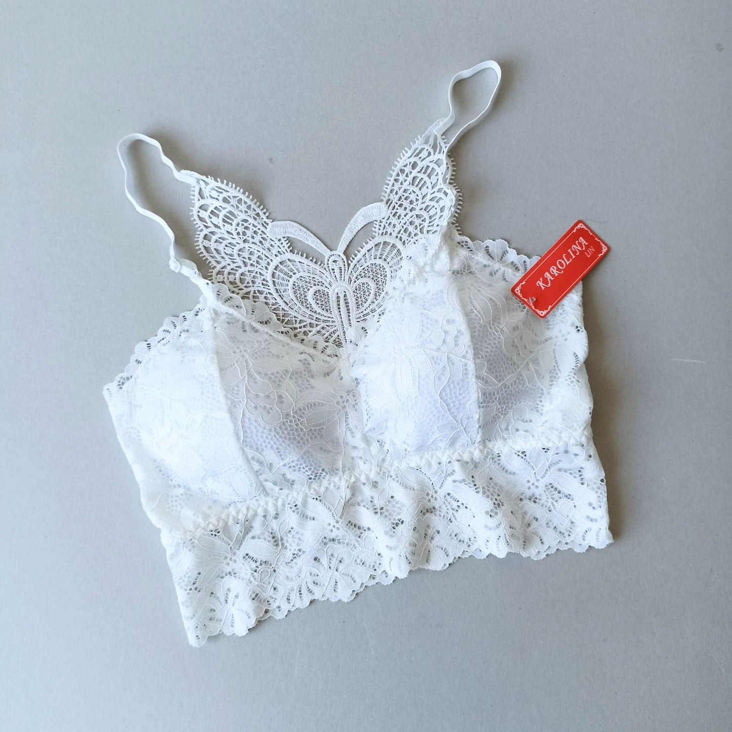Nėriniuota braletė su drugelio forma nugaroje, pieno balta (XL/XXL)