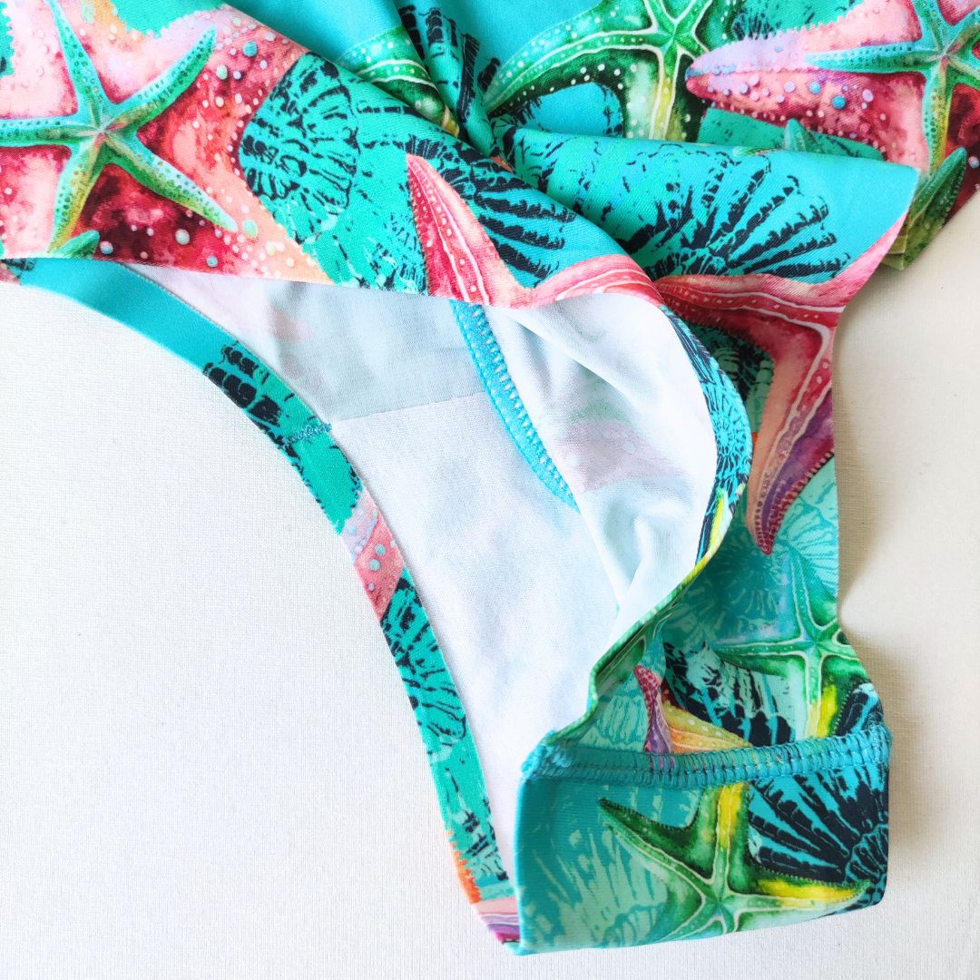 Ryškaus rašto brazilian kelnaitės Sea Stars, aukštas juosmuo (M-XL)