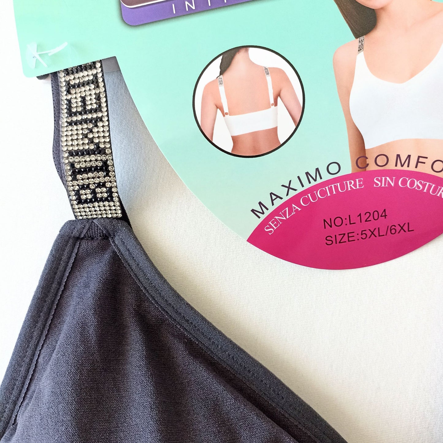 Sportinė liemenėlė su blizgiomis petnešomis, juoda (3/4XL)