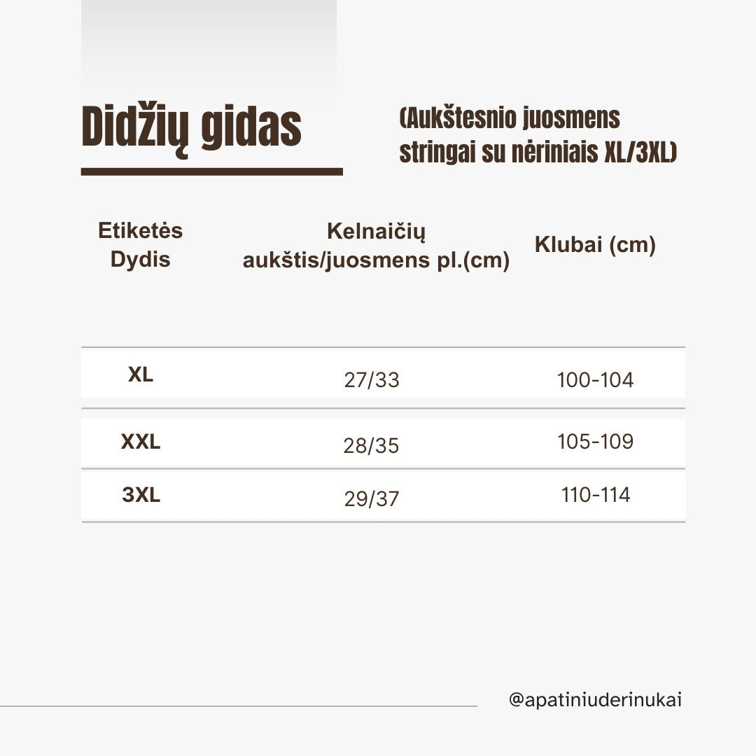 Aukštinto juosmens nėriniuoti stringai (XL-3XL)
