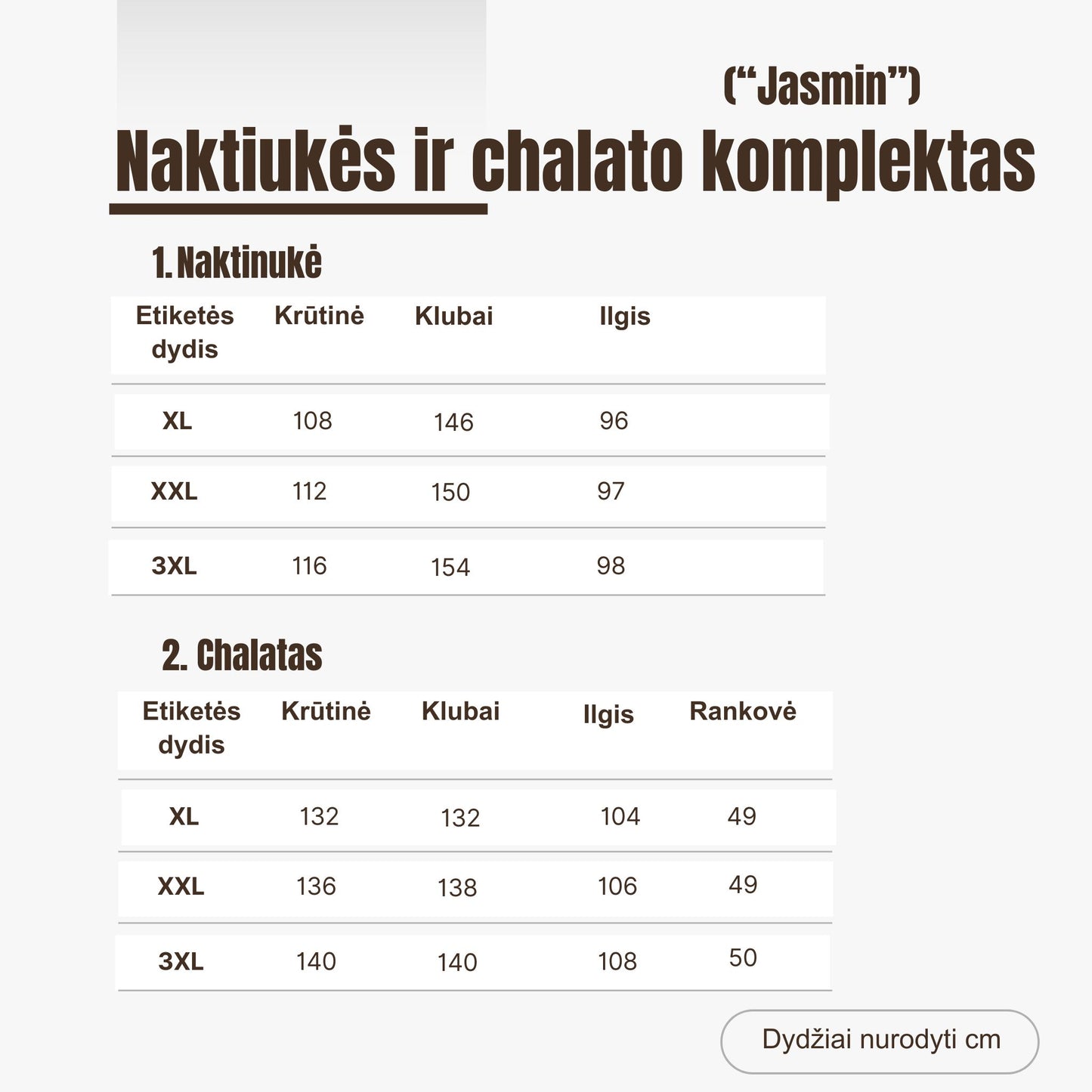 Romantiškas naktinukės ir chalato komplektas, atlasas, pudra (XL-3XL)