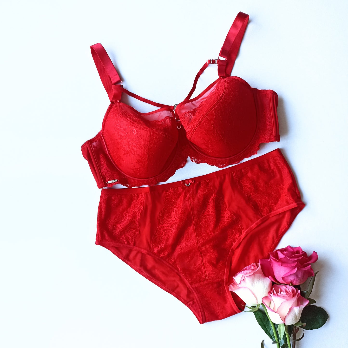 Prabangus liemenėlės ir kelnaičių komplektas,raudona (80D-100D/L-4XL)