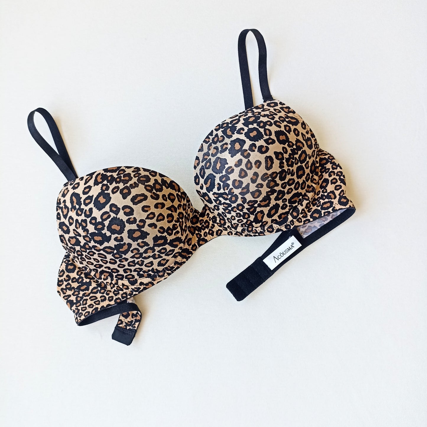 Egzotiška push-up liemenėlė, leopardas, juoda (75-85D)
