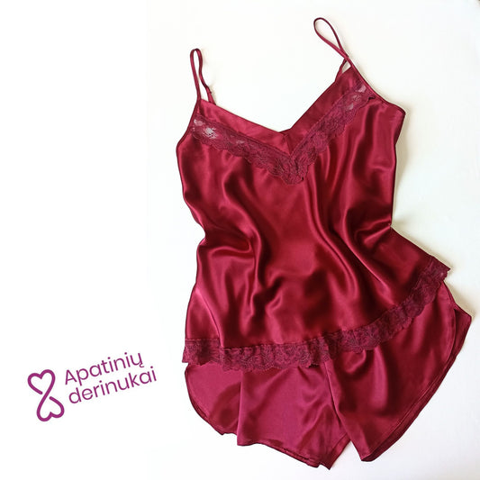 Atlasinė didesnio dydžio pižama, bordo (XXL-3XL)