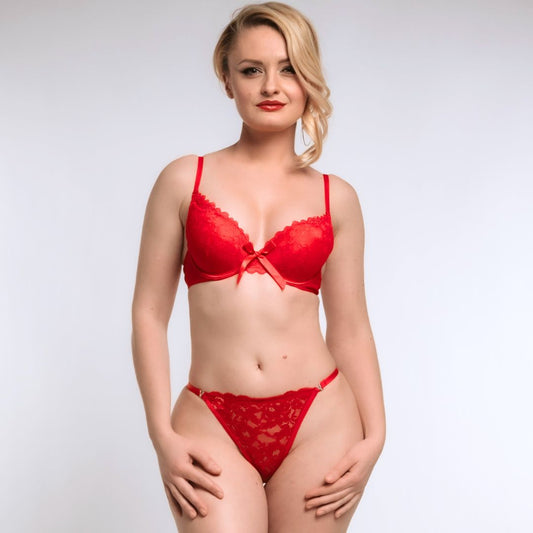 Seksualus liemenėlės ir stringų derinys "Lovely rose", raudona (75B-85B/S-L)