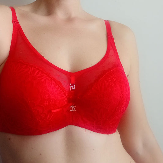Nėriniuota pastandinta marškinėlių tipo liemenėlė, raudona (80C)