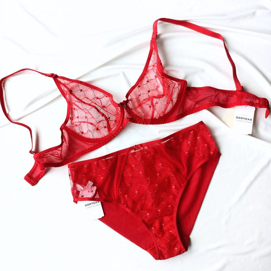 Seksualus permatomas apatinio trikotaži komplektas Gorteks, raudona (85B-C/M-L)