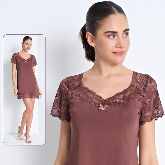 Romantiski naktinukai su nėriniais, rūda šokoladinė (M-XL)