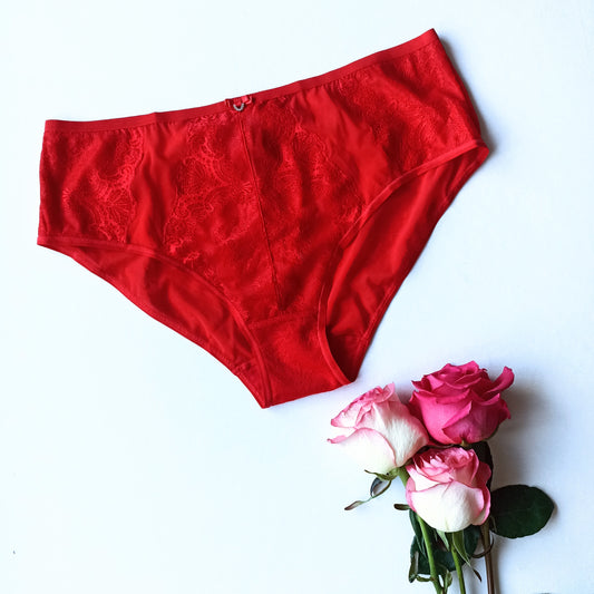 Prabangios klasikinio juosmens bikinio kelnaitės, raudona (L-4XL)