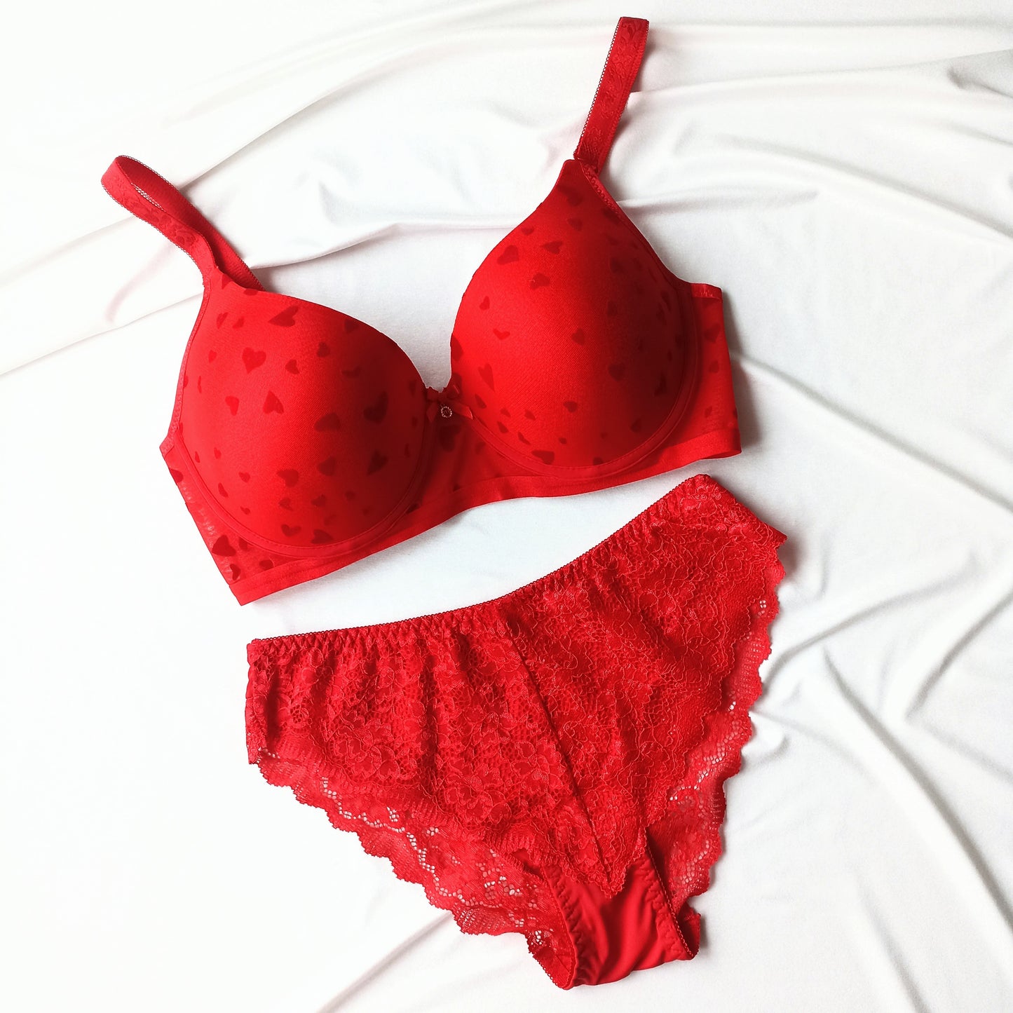 Elegantiška liemenėlė su lengvu push up ir derančios kelnaitės, raudona (85-95D/XL-XXL)