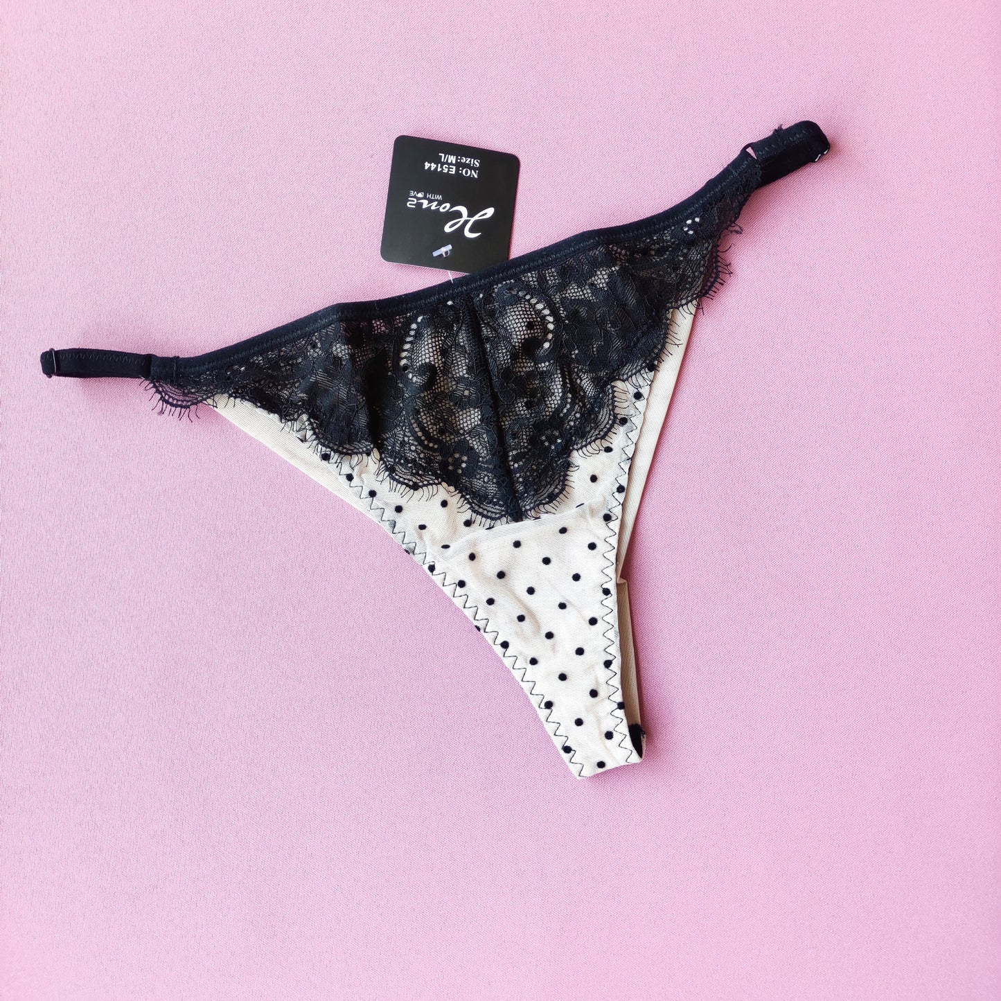 Puošnios taškuotos kelnaitės/thongs,  kūno, juoda (M/L, XXL)