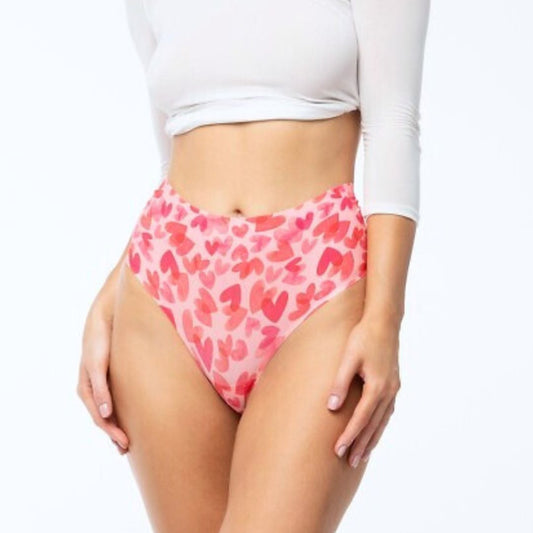 Ryškaus rašto brazilian kelnaitės Love Vibes, aukštas juosmuo (S-XL)