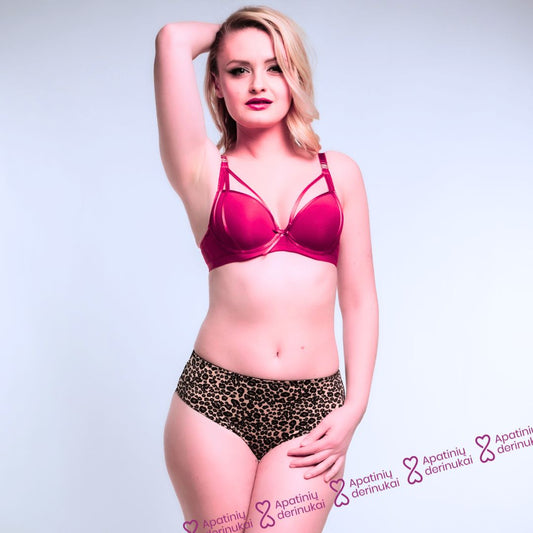 Gundantis ir sodrus liemenėlės ir brazilietiškų kelnaičių derinys "Cherry", bordinė, leopardas (75B-85B/M-XXL) (Copy)