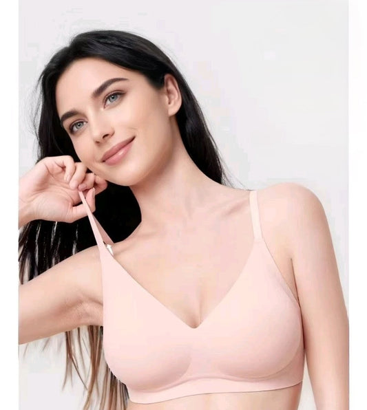 Besiūlė, prie kūno prisitaikanti liemenėlė - braletė, balta, kūno, pudra (M-XL)