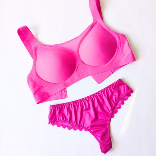 Bevielė liemenėlė - braletė didesnei krūtinei, ryškiai rožinė