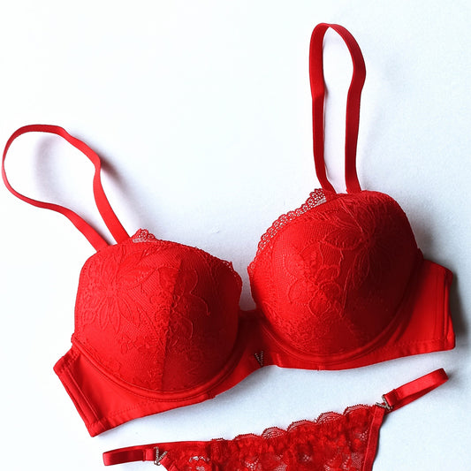 Seksuali nėriniuota liemenėlė su push-up, raudona (80-95C)