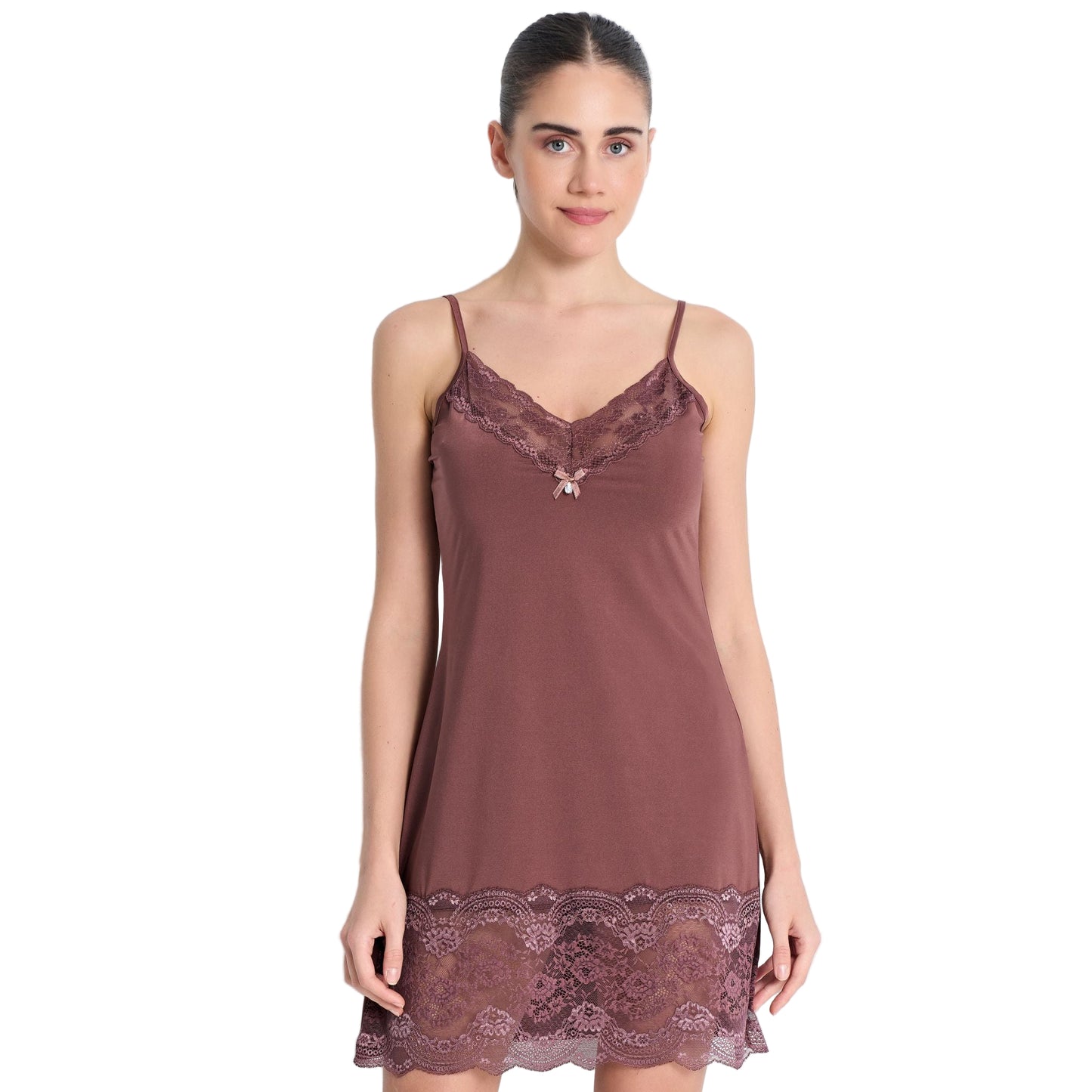 Romantiski naktinukai ant siaurų petnešėlių, šokoladinė rūda (2-5XL)